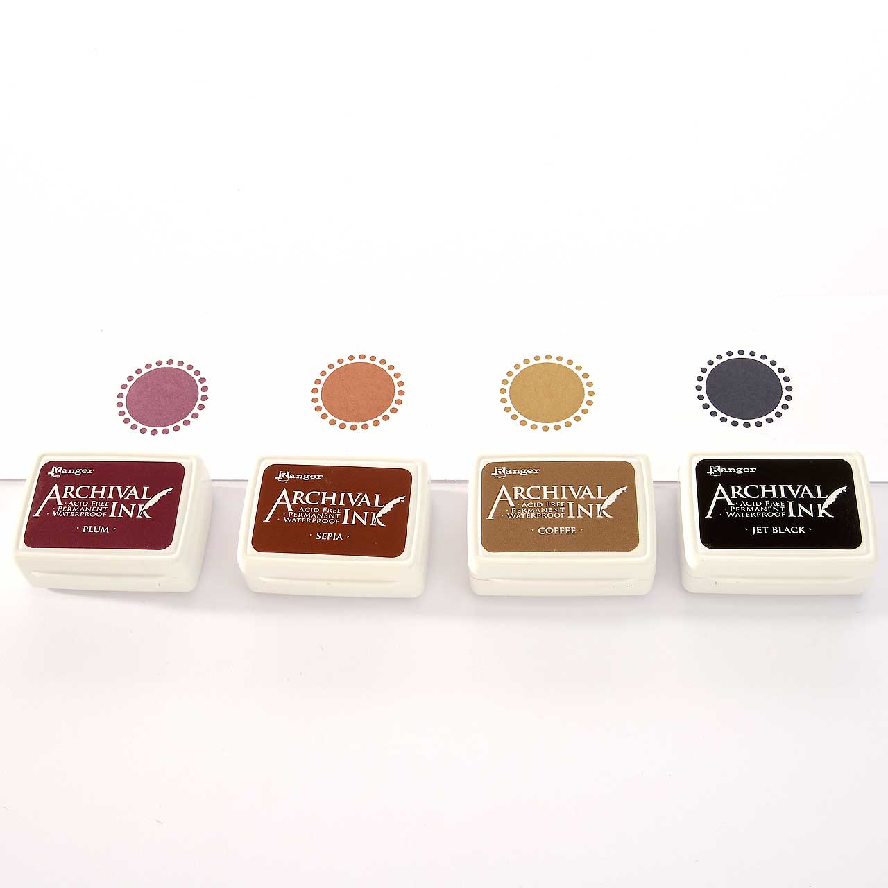 4 Mini-Stempelkissen - Set 2  Pflaume, Sepia, Milchkaffeebraun, Schwarz